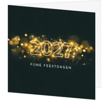 Kerstkaart met gouden lichtjes en 2027