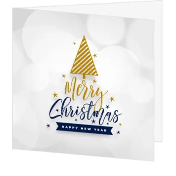 kerstkaart met gestreepte kerstboom en Merry Christmas