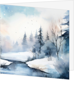 Kerstkaart winter landschap geschilderd