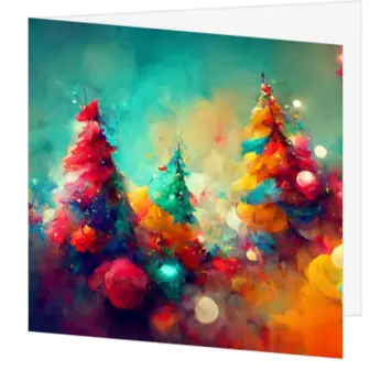 Abstracte kerstkaart met kleurrijke geschilderde kerstbomen