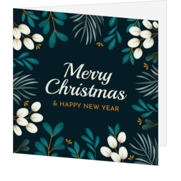 Kerstkaart met groene bladeren en Merry Christmas