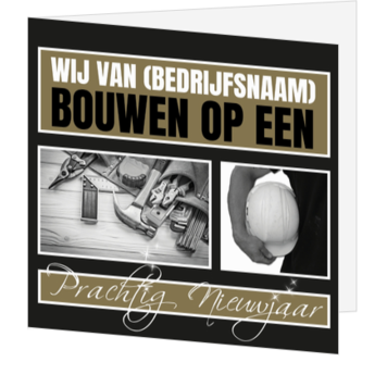 Kerstkaart met bouwthema en stijlvol nieuwjaarsdesign