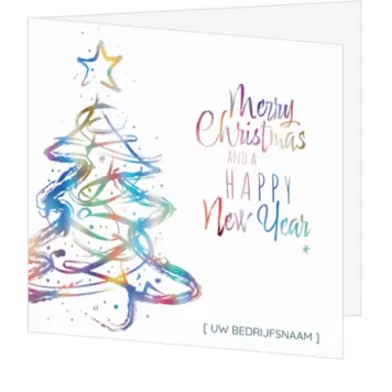 Kerstkaart met kleurrijke kerstboom en typografie