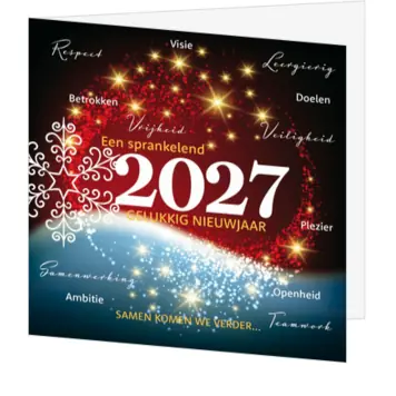 kerstkaart met 2027 en sprankelend nieuwjaarsdesign