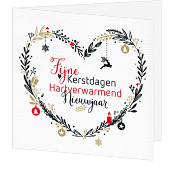 Kerstkaart met stijlvolle kerstkrans en nieuwjaarswens