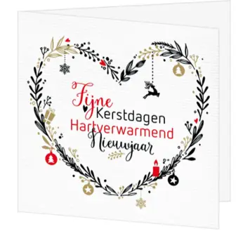 Kerstkaart met stijlvolle kerstkrans en nieuwjaarswens