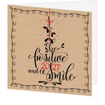 Kerstkaart met typografie, lichtsnoer en jaartal 2027