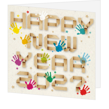 Kerstkaart happy new year 2022 met handafdrukken