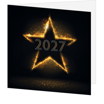 Kerstkaart met gouden ster en 2027