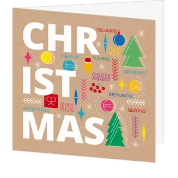 kerstkaart met typografische kerstgroet op kraftlook