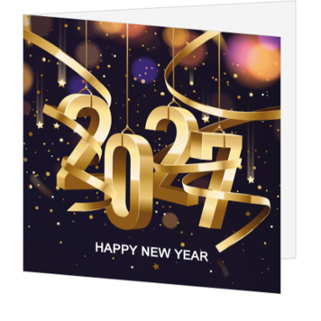 Kerstkaart met gouden 2027 en feestelijk nieuwjaar
