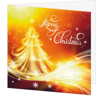 kerstkaart met gouden kerstboom en Merry Christmas