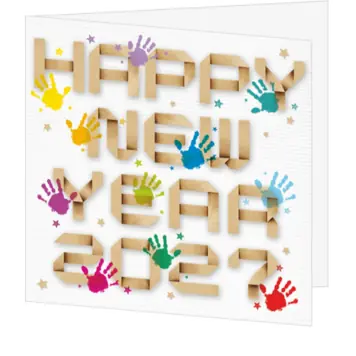 Kerstkaart happy new year 2022 met handafdrukken