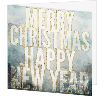 kerstkaart met gouden typografie op blauw
