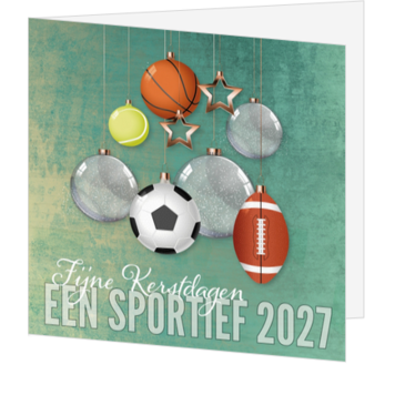 Kerstkaart met sportieve kerstballen en 2027