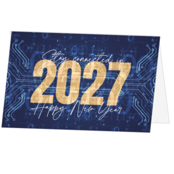 Kerstkaart 2021 met digitale print en blauwe achtergrond