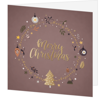 Kerstkaart met gouden Merry Christmas krans