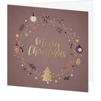 kerstkaart met gouden Merry Christmas krans