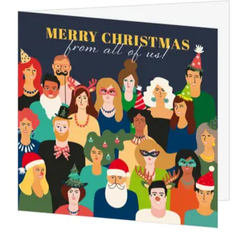 kerstkaart met feestelijke groep illustraties