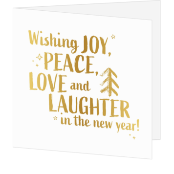 Kerstkaart met goudfolie en typografische nieuwjaarswens