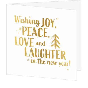kerstkaart met goudfolie en typografische nieuwjaarswens