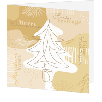 Kerstkaart met moderne kerstboom in beige en wit