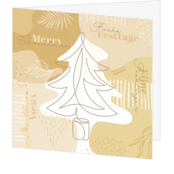 kerstkaart met moderne kerstboom in beige en wit