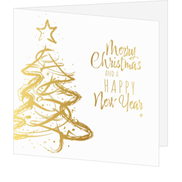 Kerstkaart met goudfolie en kerstboom