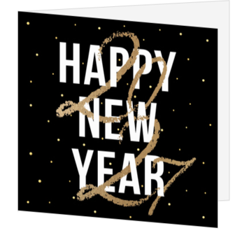 Kerstkaart met Happy New Year en gouden accenten