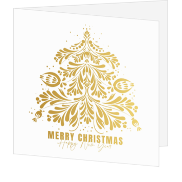 Kerstkaart met gouden kerstboom en foliedruk