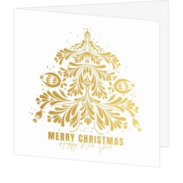 kerstkaart met gouden kerstboom en foliedruk