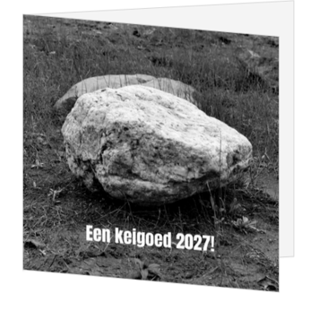 Humoristische kerstkaart met steen en 2027