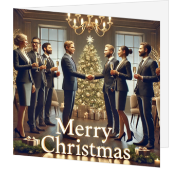 Kerstkaart met handdruk, kerstboom en Merry Christmas