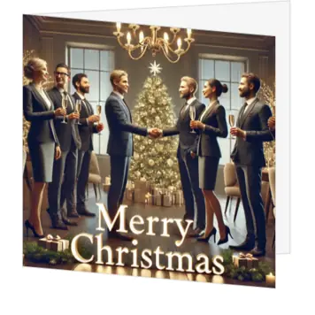 Kerstkaart met handdruk, kerstboom en Merry Christmas