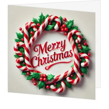 kerstkaart met kerstkrans van zuurstokken