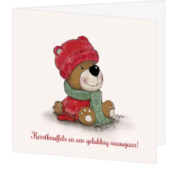 kerstkaart met teddybeer en warme kerstgroet