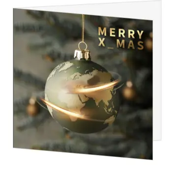 kerstkaart met wereldkaart op kerstbal