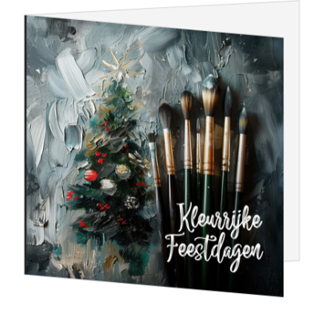 Artistieke kerstkaart met verfstreken en kerstboom