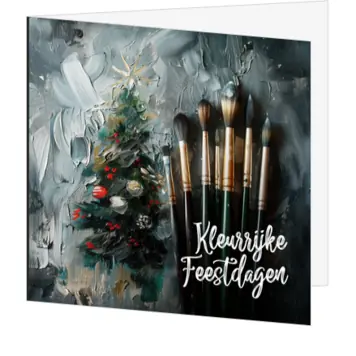 Artistieke kerstkaart met verfstreken en kerstboom