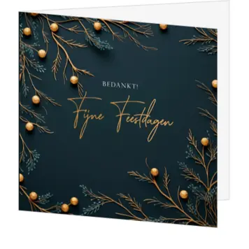 kerstkaart met wintertakjes en koperlook