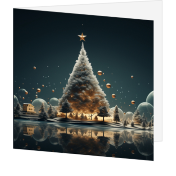 Kerstkaart met futuristische kerstboom