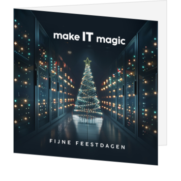 Kerstkaart voor IT-bedrijven met datacenter en kerstboom