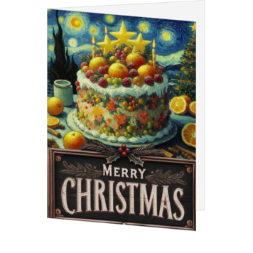 Kerstkaart met expressionistische sinaasappeltaart