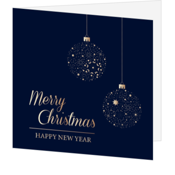Zakelijke kerstkaart met gouden kerstballen