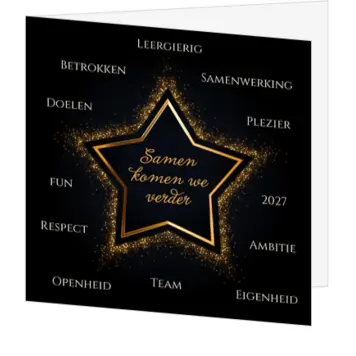 kerstkaart met gouden ster en kernwaarden