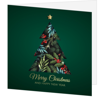 Kerstkaart met kerstboom van wintergroen