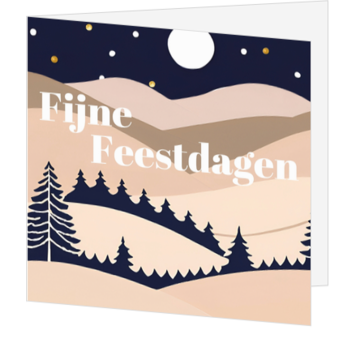Kerstkaart met silhouet kerstbomen en gouden sterren