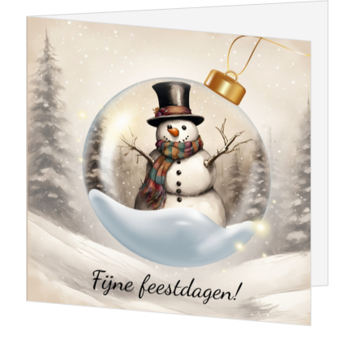 Kerstkaart met sneeuwpop in kerstbal