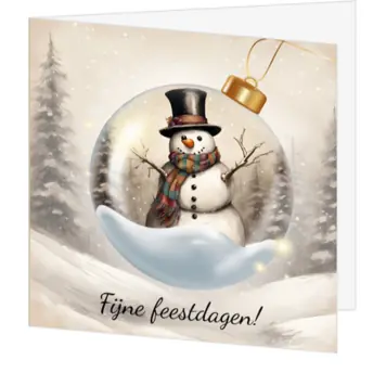 Kerstkaart met sneeuwpop in kerstbal