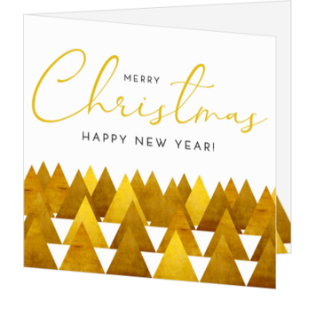 Moderne kerstkaart met gouden kerstbomen